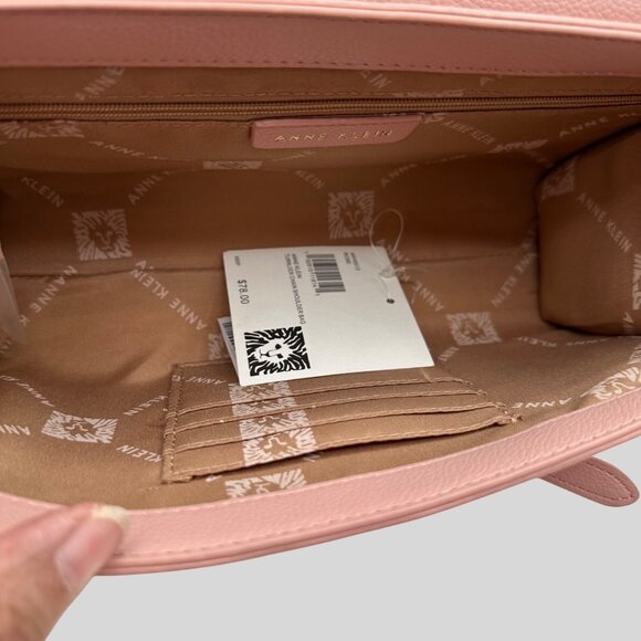Anne Klein 10" X 6" X 3" Pink Crossbody Bag Faux Leather Gold Chain Flap Bag - Picture 6 of 10